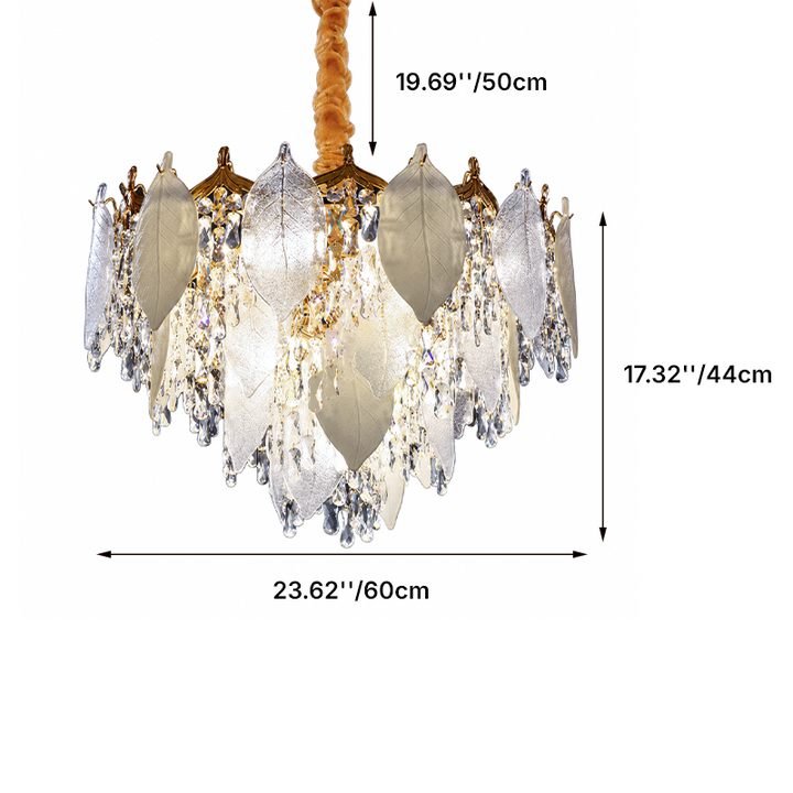 Contemporary Luxury Leaf Crystal Glass Iron Round 6/9/12-Light Chandelier For Living Room