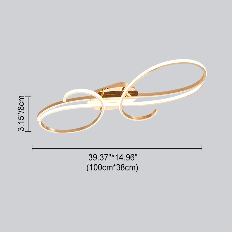 Moderne minimalistische gebogene Linie Eisen Aluminium Silikon LED Halbbündige Deckenleuchte für Wohnzimmer 