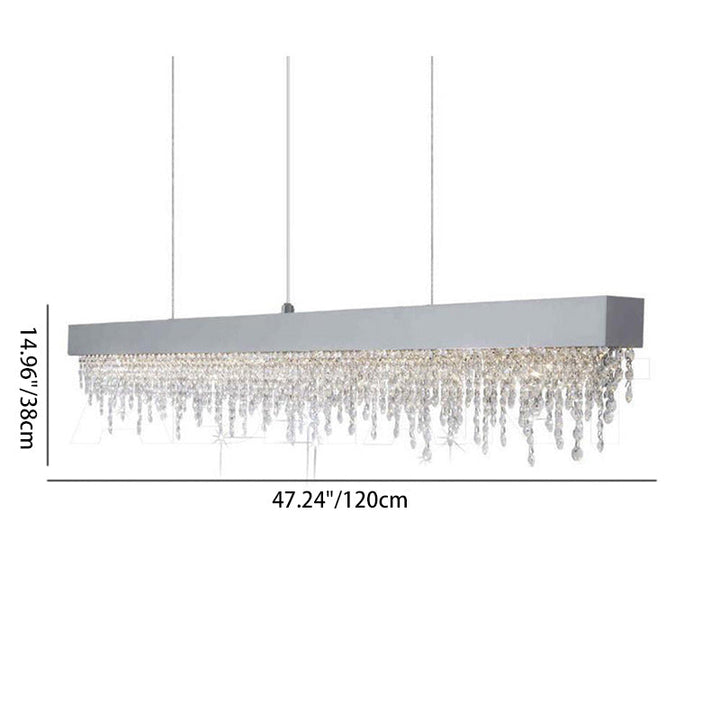 Lustre LED rectangulaire en acier inoxydable avec cristaux de luxe contemporain pour salle à manger 