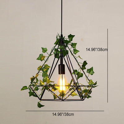 Luz colgante de 1 luz con hoja de sakura de diamante de vegetación simulada de cuerda de cáñamo de hierro retro contemporáneo para comedor 