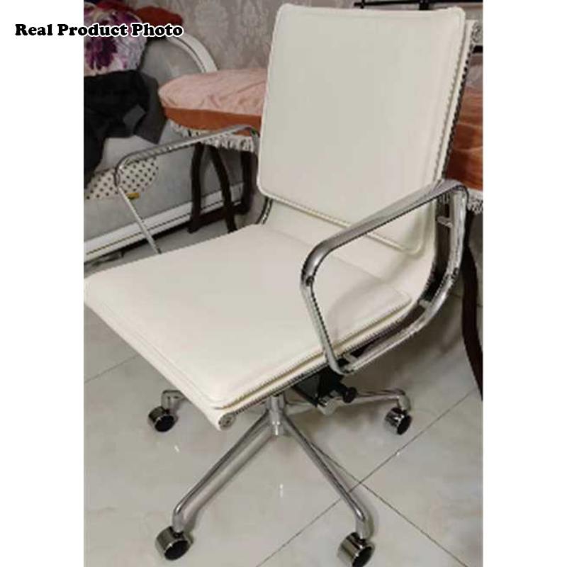 Chaise de bureau en aluminium avec dossier et accoudoirs en cuir artificiel carré rétro contemporain pour maison et bureau 