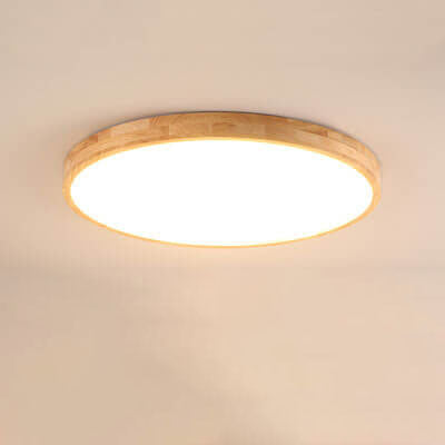 Nordic Solid Wood Round Ultra-Thin LED Flush Mount Ceiling Light