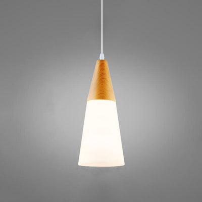 Nordic Wood Grain Glass Cone Shaped 1-Light Pendant Light