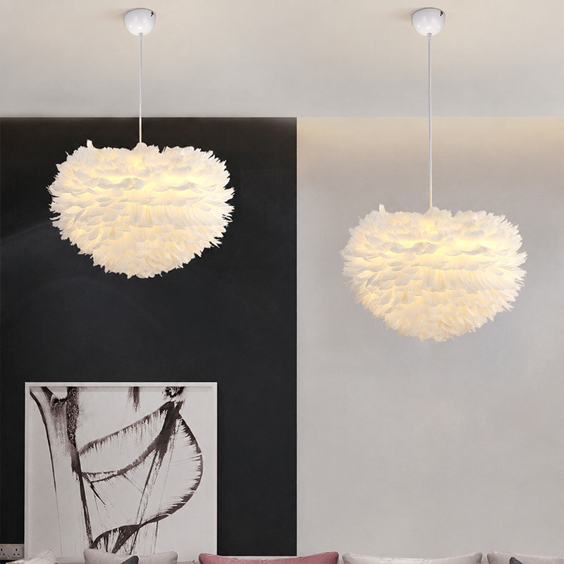 Modern Minimalist Feather Iron 1-Light Heart Shade Pendant Light for Living Room