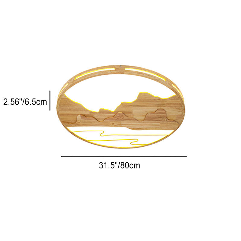 Plafonnier LED rond en bois moderne chinois avec design de montagne 