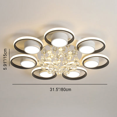 Luminaire de plafond LED moderne en fer avec abat-jour en acrylique en forme de cercle et cristal pour salon 