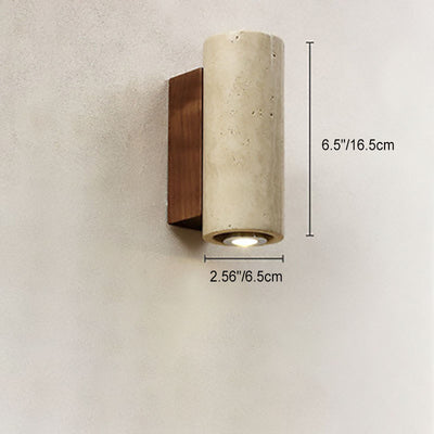 Japanischer Wabi-Sabi Runder Quadrat Gelber Travertin Gummi Holz 1-Licht Spotlight Wandleuchte 