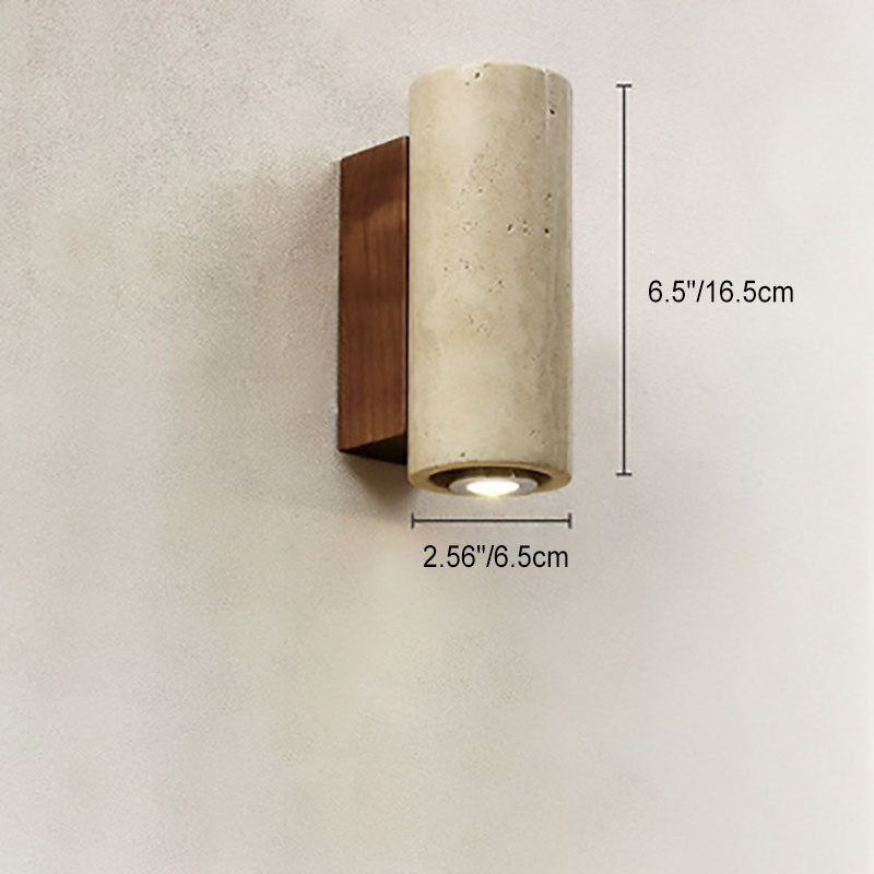 Japanischer Wabi-Sabi Runder Quadrat Gelber Travertin Gummi Holz 1-Licht Spotlight Wandleuchte 