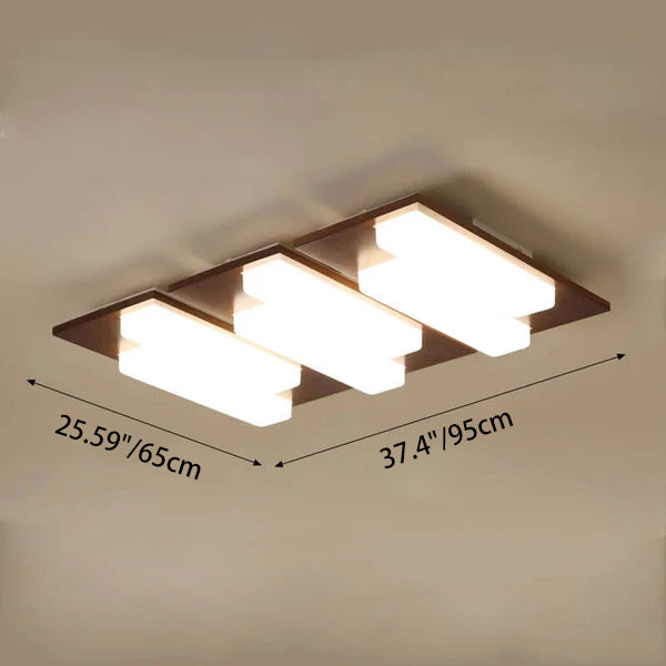 Plafonnier LED rectangulaire en acrylique, créatif et nordique, en noyer, à encastrer 