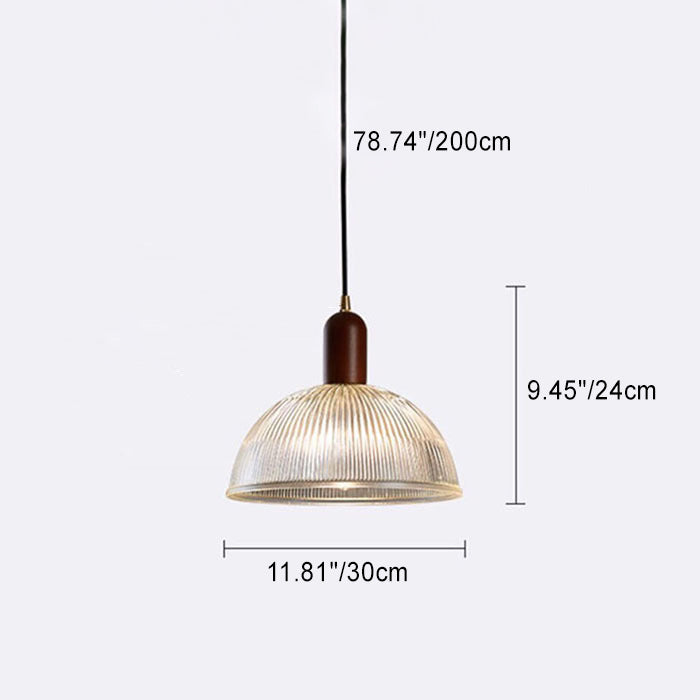 Lámpara Colgante de 1 Luz con Cúpula de Vidrio y Tazón Redondo Vintage Tradicional de Madera Maciza para Sala de Estar 