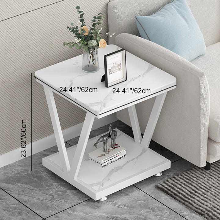Moderner Einfachheit quadratischer Stahl-Endtisch 2-stufig für Wohnzimmer 