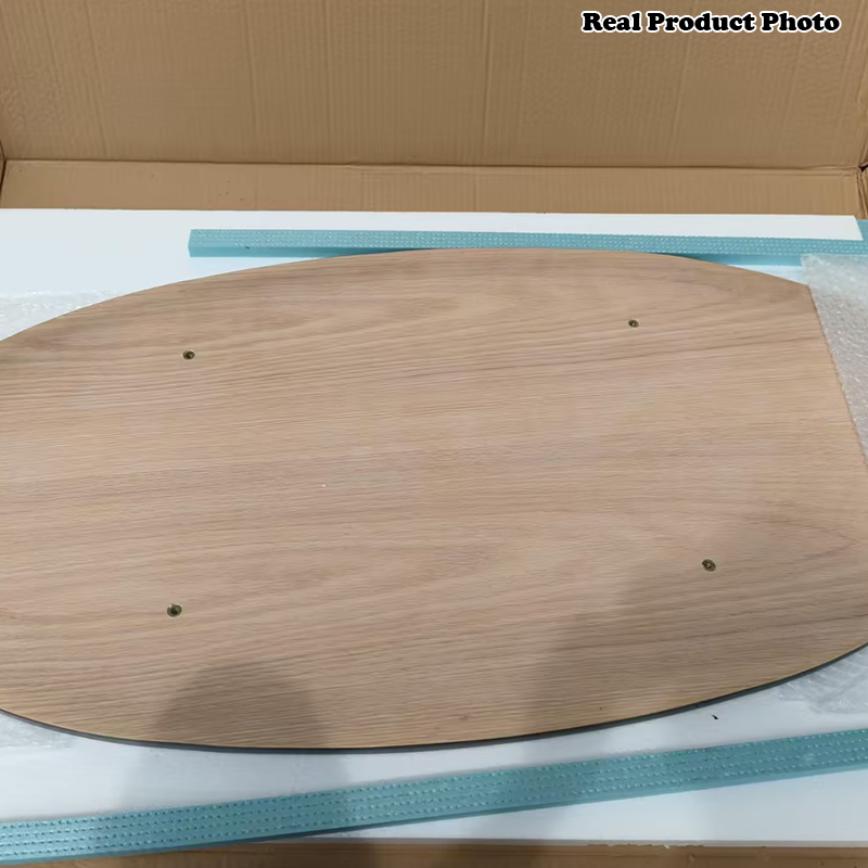 Moderner skandinavischer Couchtisch aus Kautschukholz in langer ovaler Form, 1 Ablage, für das Wohnzimmer 