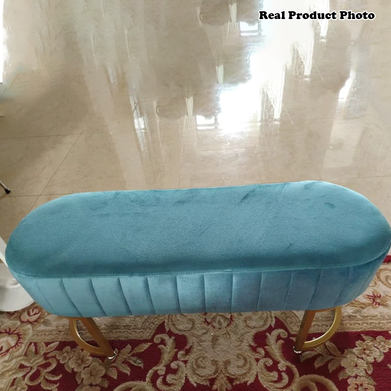 Moderner Luxus-Samt-Metall-Lang-Oval-Schuhbank für Wohnzimmer 