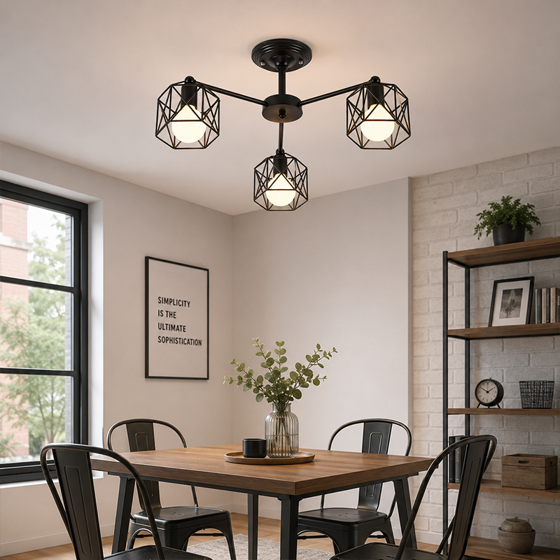 Modern Minimalist Geometric Iron 3-Light Chandelier For Living Room