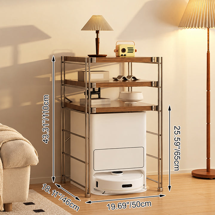 Modern Minimalist Steel &amp; Particleboard Storage Rack With Open Bottom Storage - Multi-Tier Organizer For Living Room &amp; Kitchen