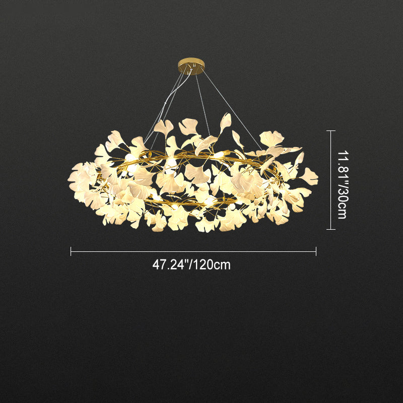 Zeitgenössischer nordischer Eisen-Acryl-Ginkgo 10-Licht-Kronleuchter für das Wohnzimmer 