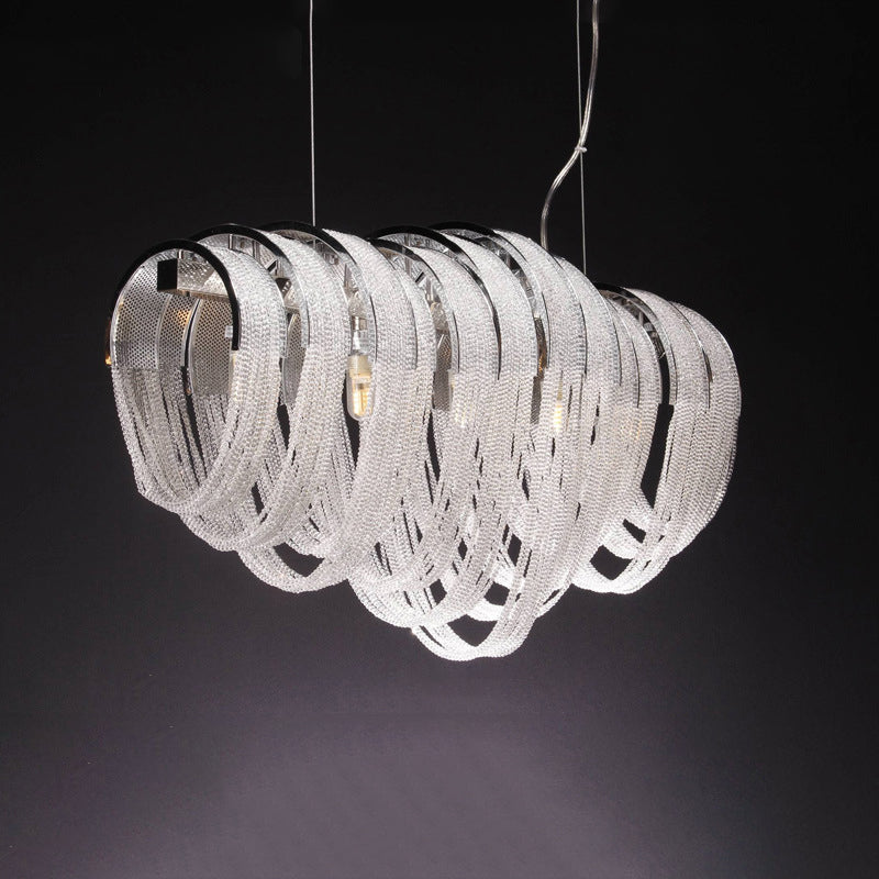 Lustre contemporain rectangulaire de luxe avec franges en cristal et acier inoxydable 9/11/13 lumières pour salle à manger 