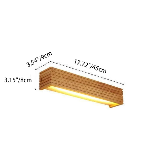 Traditional Japanese Striped Rectangular Wood LED Vanity Mirror Front Wall Sconce Lamp For Bedroom