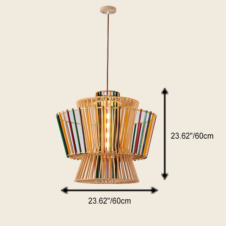 Suspension Luminaire Tressage Bois Rustique Moderne 1 Lumière 