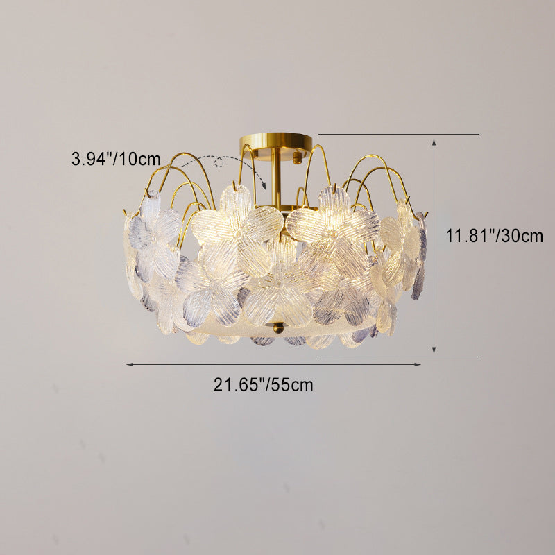 Plafonnier semi-encastré en fer et verre à fleurs traditionnelles françaises 5/6 lumières pour chambre 