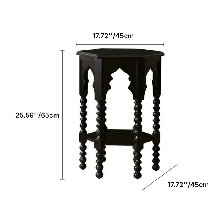 Traditional French Hexagon Rubberwood Side Table 2 - Tier For Living Room