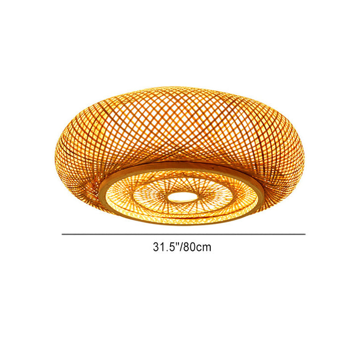 Plafonnier en bambou PVC à une lumière avec monture affleurante, style vintage traditionnel et squelette rond pour salon 