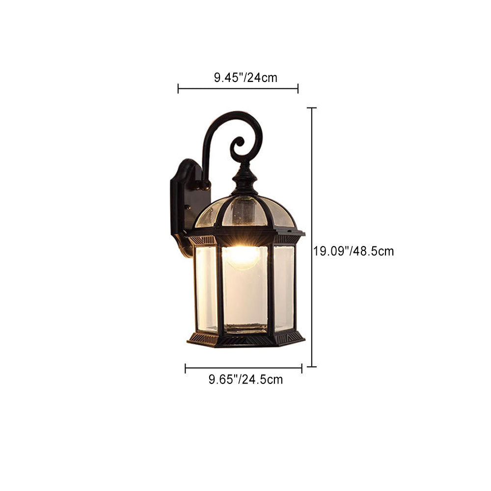 Traditionelle Vintage sechseckige Burg Aluminium Glas 1-Licht Außenwandleuchte Lampe für Garten 