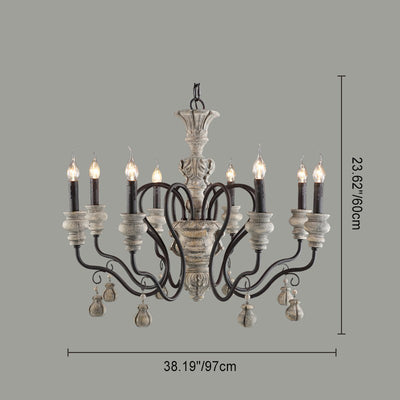 Chandelier Traditionnel Rustique Texturé Cylindre Fer Bois 6/8 Lumières Pour Salon 