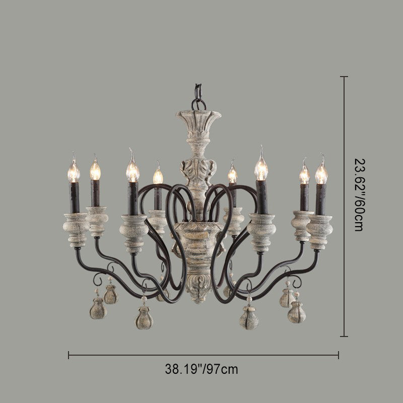 Chandelier Traditionnel Rustique Texturé Cylindre Fer Bois 6/8 Lumières Pour Salon 
