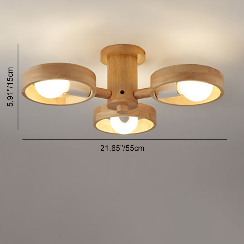 Plafonnier semi-encastré contemporain nordique rond en bois de caoutchouc avec 3/5 lumières pour salon 