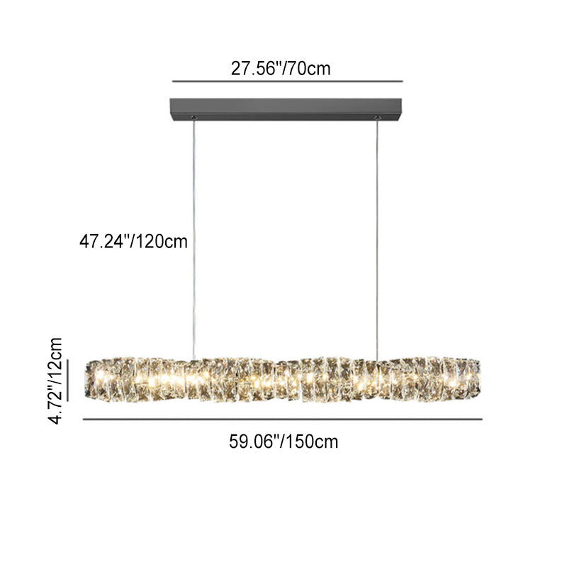 Lustre suspendu moderne en acier inoxydable avec bande de cristal LED pour salle à manger 