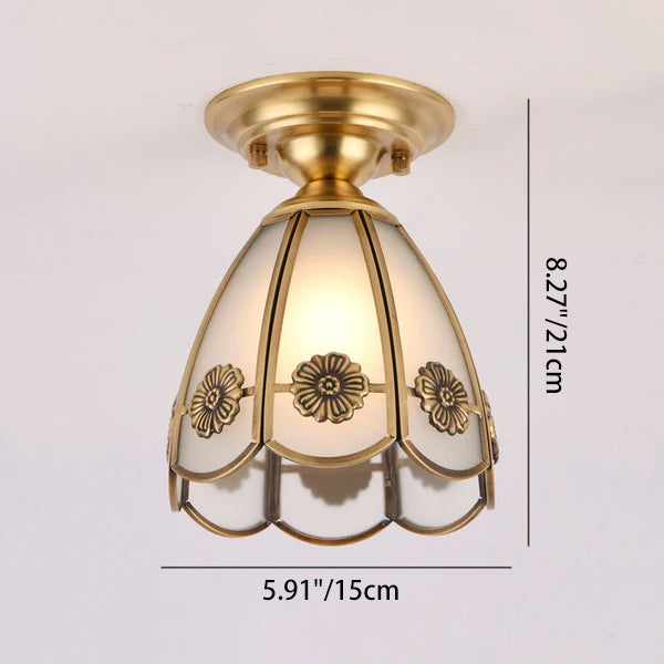Traditionelle halbhohe 1-flammige Deckenleuchte aus Kupfer und Glas in Kegelform im europäischen Stil für Wohnzimmer &amp; Schlafzimmer 
