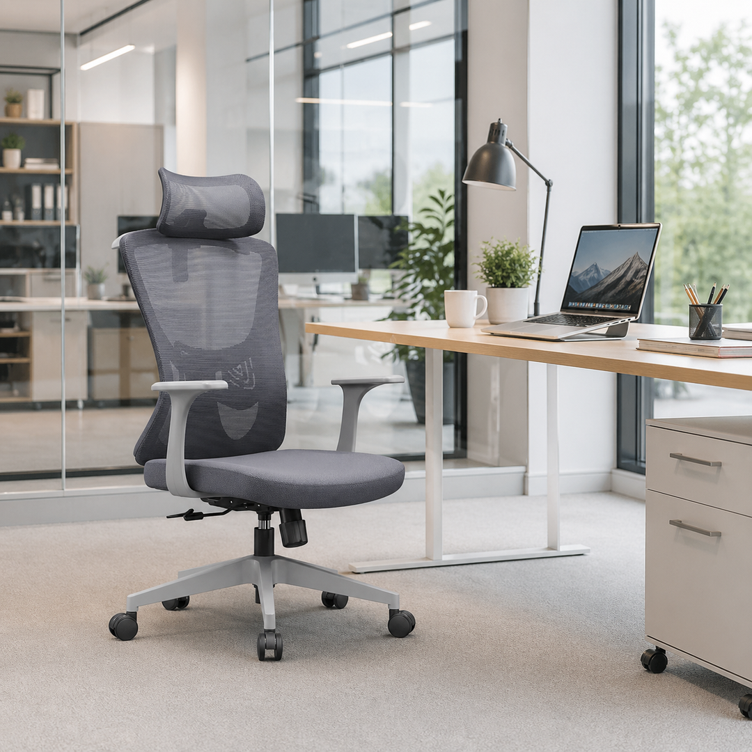 Modern Minimalist High-Back Mesh Staff Office Chair - Adjustable Headrest With Hanger Silent Casters Desk Chair For Home Office