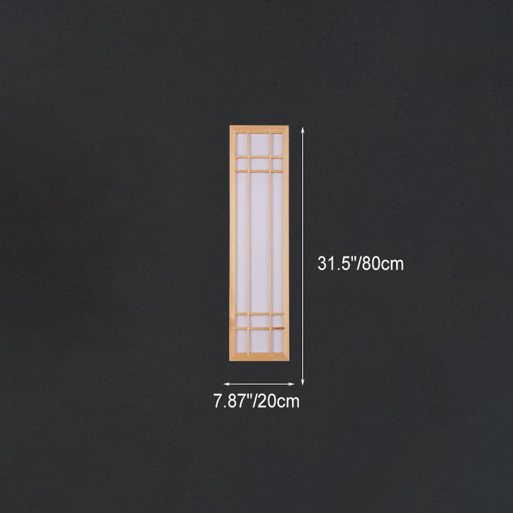 Aplique de pared LED de acrílico de madera maciza rectangular tradicional japonesa para dormitorio 