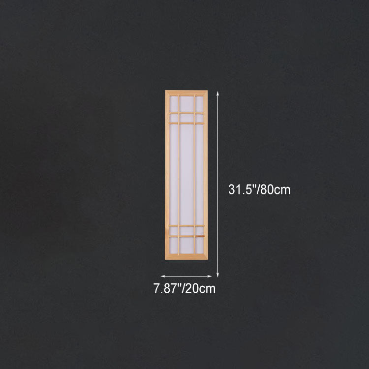 Traditionelle japanische rechteckige Massivholz-Acryl-LED-Wandleuchterlampe für Schlafzimmer 