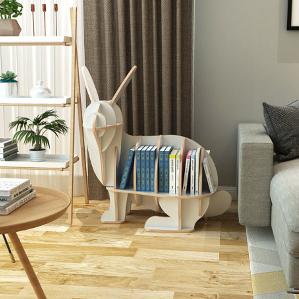 Contemporary Creative Rabbit-Shaped Solid Wood Bookshelf 5-Shelf For Living Room
