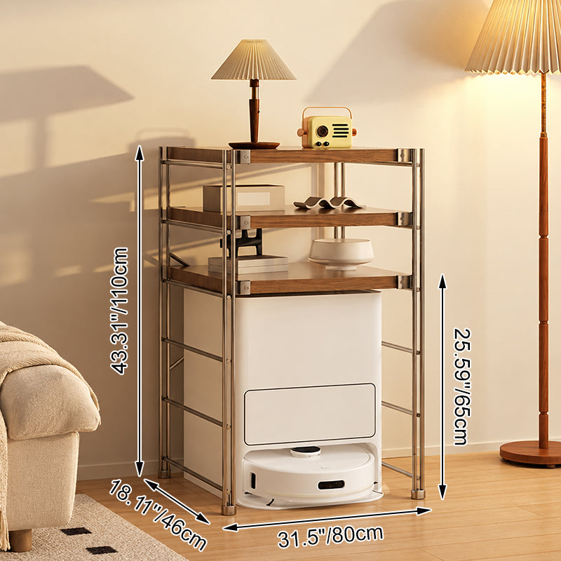 Modern Minimalist Steel &amp; Particleboard Storage Rack With Open Bottom Storage - Multi-Tier Organizer For Living Room &amp; Kitchen