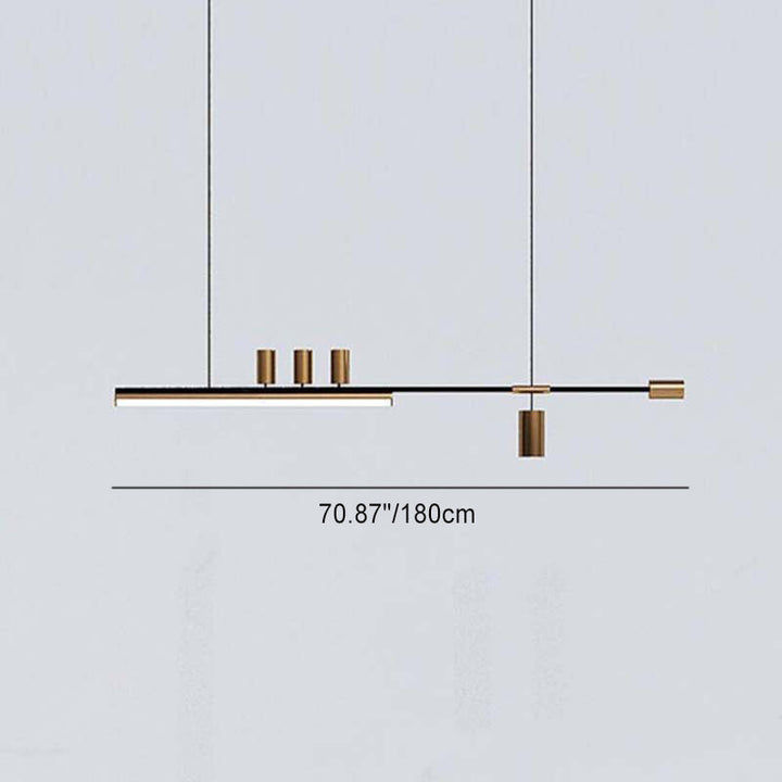 Lustre moderne minimaliste avec monogramme, cylindre long en acrylique et cuivre à 5 lumières pour salon 
