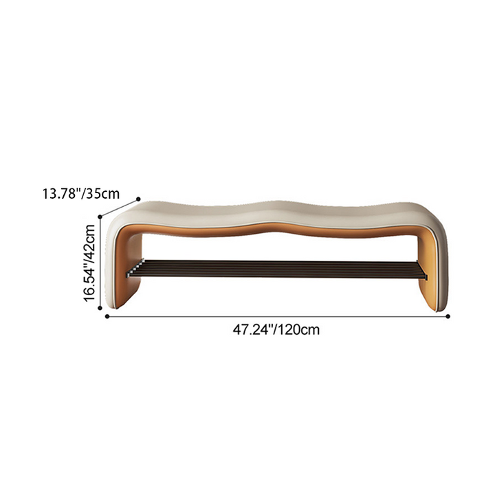 Banco zapatero rectangular ondulado de cuero sintético y metal minimalista moderno para la entrada 