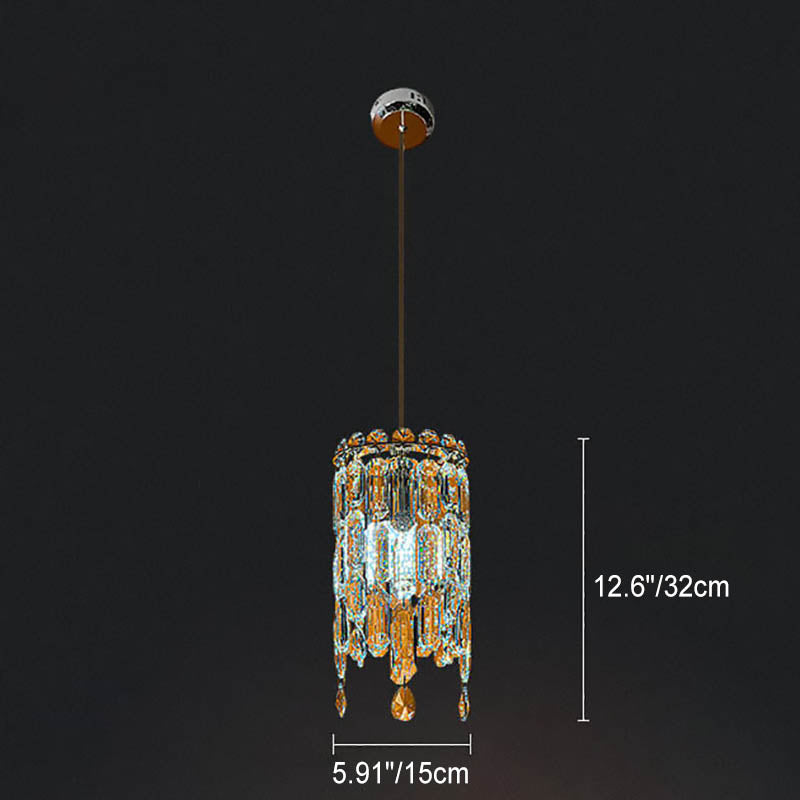 Suspension moderne en cristal cylindrique à 1 lumière pour salon 
