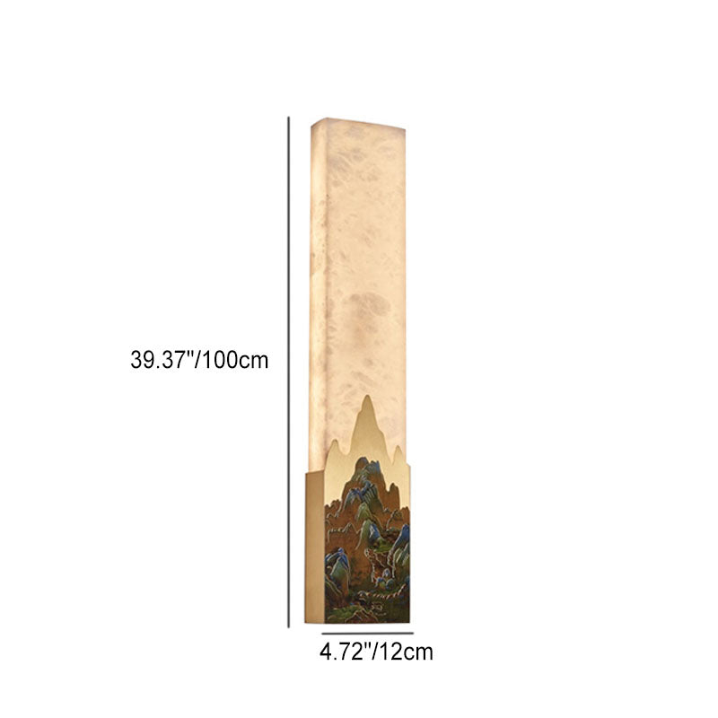Applique murale LED rectangulaire en marbre chinois traditionnel tout-cuivre pour chambre à coucher 