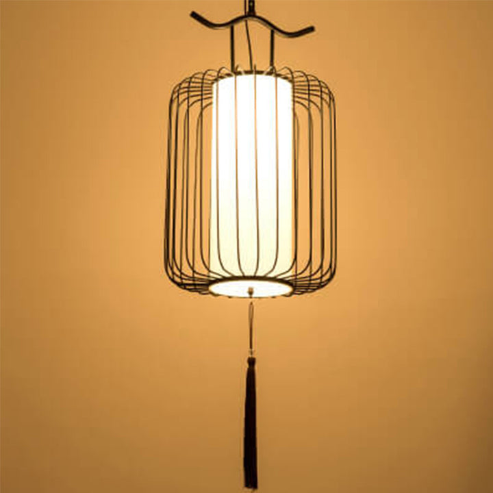 Nouveau style chinois rétro suspension à 1 lumière avec abat-jour en forme de cage à oiseaux 