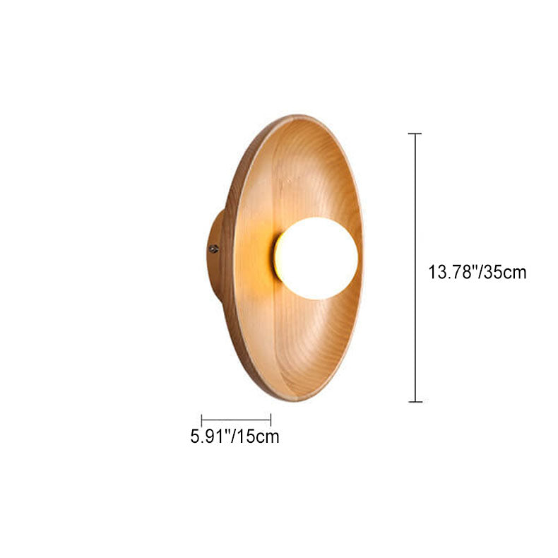 Modern Minimalist Round Disc Solid Wood 1-Light Wall Sconce Lamp