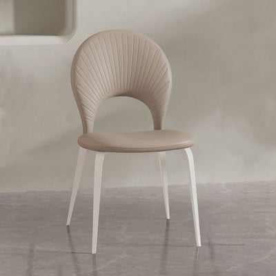 Contemporáneo Nórdico Redondo Tapizado en Cuero Sintético Patas de Acero al Carbono Silla de Comedor Respaldo Sin Brazos Para Comedor 