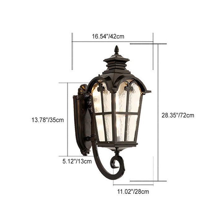 Cilindro de vidrio de aluminio impermeable tradicional europeo con ondas para lámpara de pared de 1 luz para patio exterior 