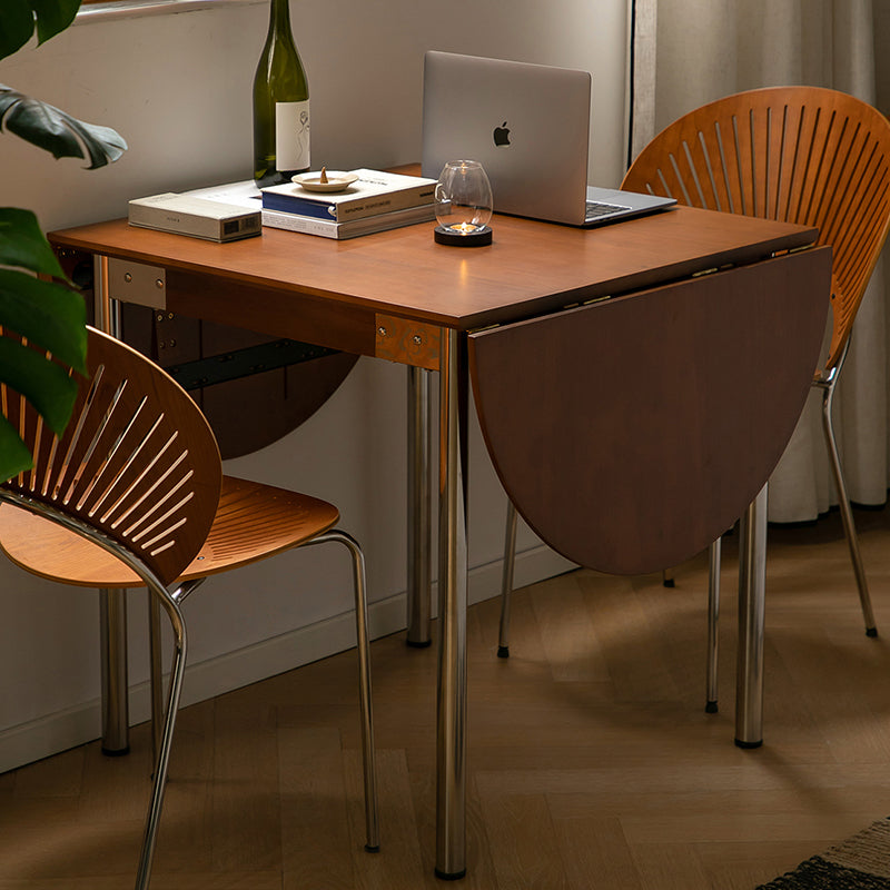 Table à manger moderne minimaliste pliable ovale en bois avec plateau en mélamine pour 4 places en acier inoxydable 