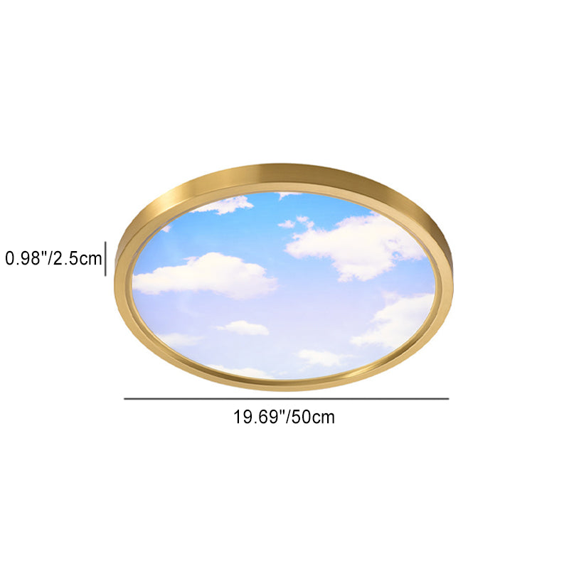 Lumière de plafond LED encastrée avec abat-jour rond en acrylique, design ciel bleu nuage cuivre plein, pour salon 