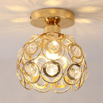 Moderne minimalistische runde Kuppel Eisen Kristall 1-Licht Semi-Flush Mount Deckenleuchte für Wohnzimmer 