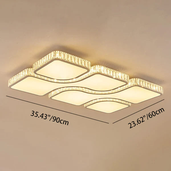 Contemporary Luxury Rectangular PC Iron Crystal LED Flush Mount Light For Living Room &amp; Bedroom