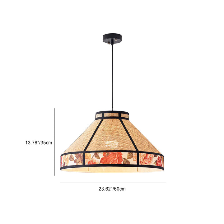 Zeitgenössische Vintage Runde Kegel Bast Hardware 1-Licht Pendelleuchte für Wohnzimmer 